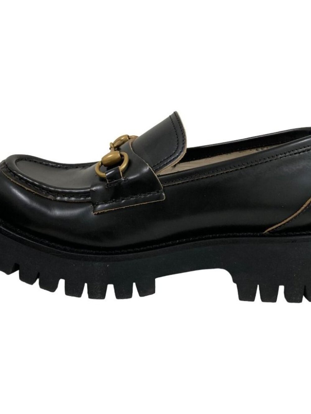 Gucci Lug Sole Bee Embroidery Horsebit Loafers 37 Black - Picture 2 of 12